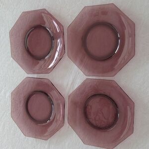 Vintage amethyst purple glass octagonal salad plates set of four